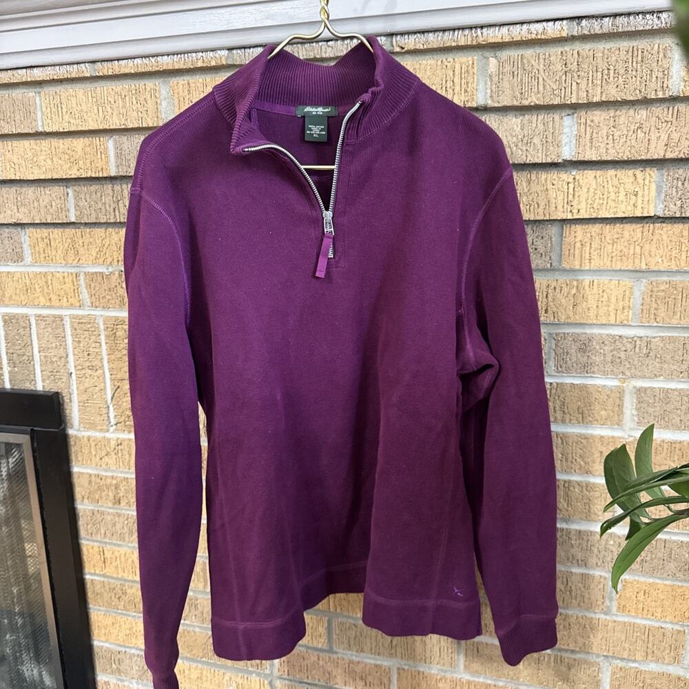 Eddie Bauer Womens XL Burgundy 1/4 Zip Collared Sweater Ribbed Warm Minimalist